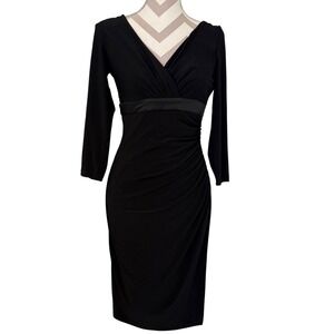 Lauren Ralph Lauren Black Dress Size 6 3/4 Sleeve Sheath Ruched Cocktail